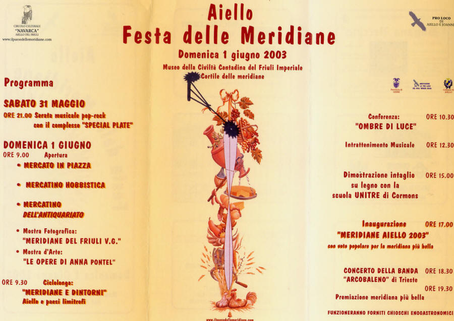 Programma della Festa delle Meridiane 2003 ad Aiello del Friuli