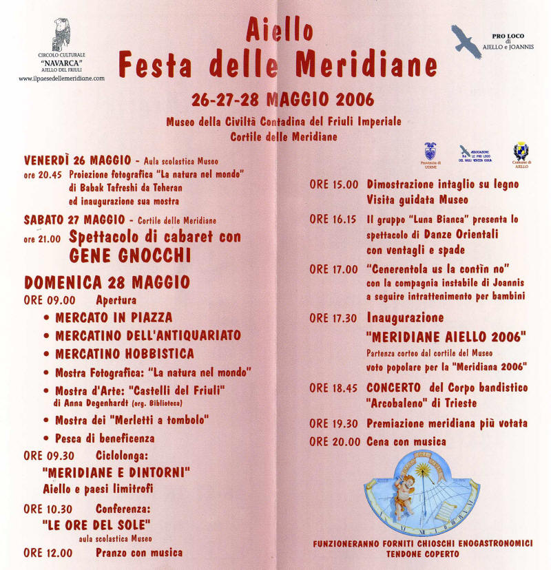Programma della Festa delle Meridiane 2006 ad Aiello del Friuli