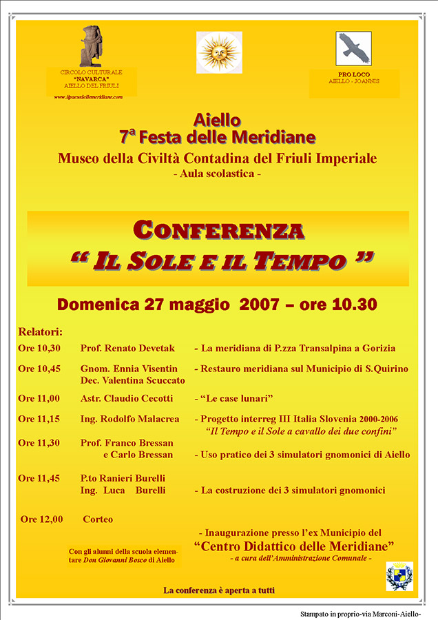 Conferenza "Il Sole e il Tempo" nel contesto della Festa delle Meridiane 2007 ad Aiello del Friuli