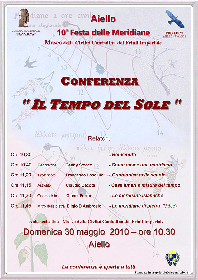 Conferenza "Iil Tempo del Sole" nel contesto della Festa delle Meridiane 2010 ad Aiello del Friuli