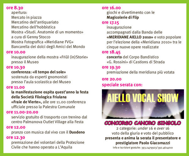 Depliant Festa delle Meridiane 2010 ad Aiello del Friuli - Domenica 30 maggio