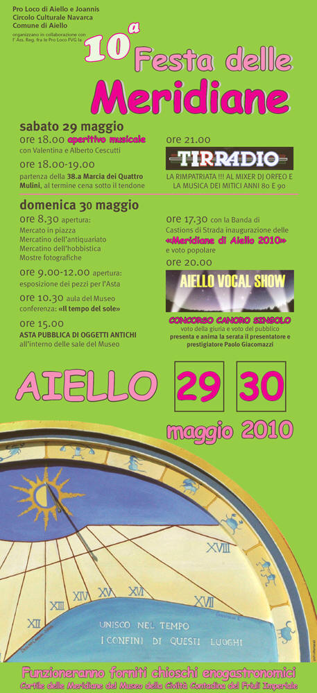 Programma della Festa delle Meridiane 2010 ad Aiello del Friuli