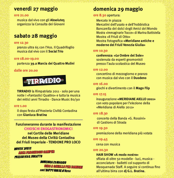 Depliant con programma della Festa delle Meridiane 2011 ad Aiello del Friuli