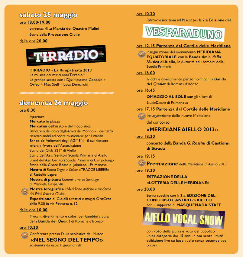 Depliant con programma della Festa delle Meridiane 2013 ad Aiello del Friuli