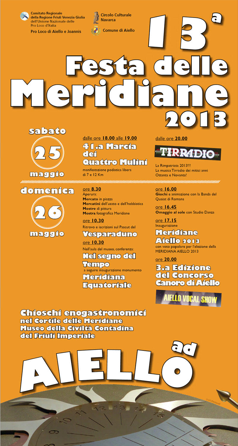 Programma della tredicesima Festa delle Meridiane ad Aiello del Friuli - 26 maggio 2013