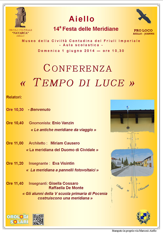 Conferenza "Tempo di Luce" nel contesto della Festa delle Meridiane 2014 ad Aiello del Friuli