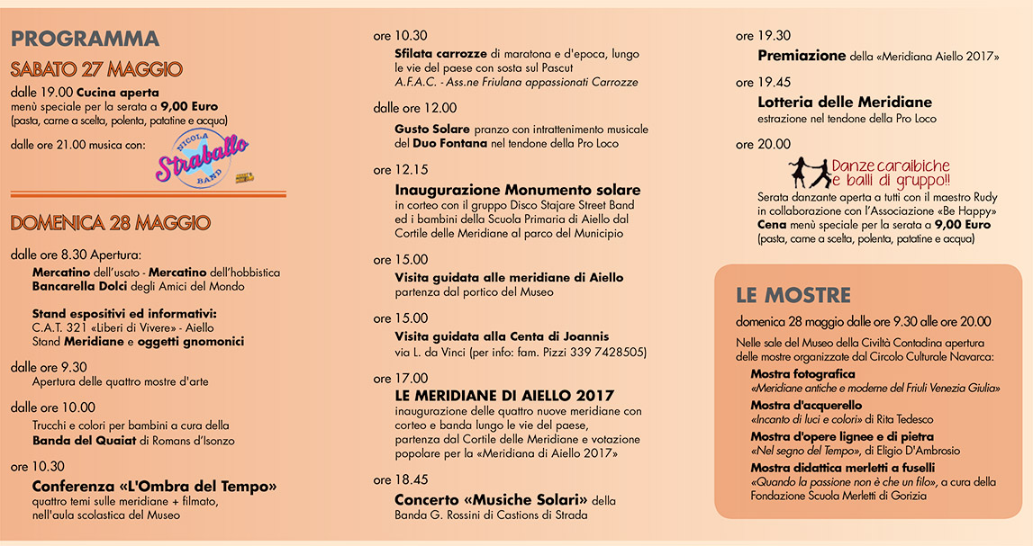 Programma della Festa delle Meridiane 2017 ad Aiello del Friuli