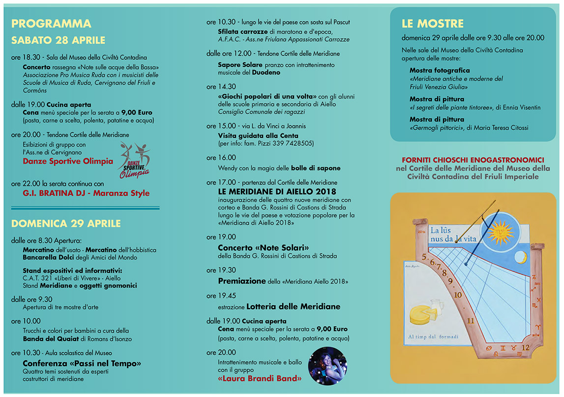 Programma della Festa delle Meridiane 2018 ad Aiello del Friuli