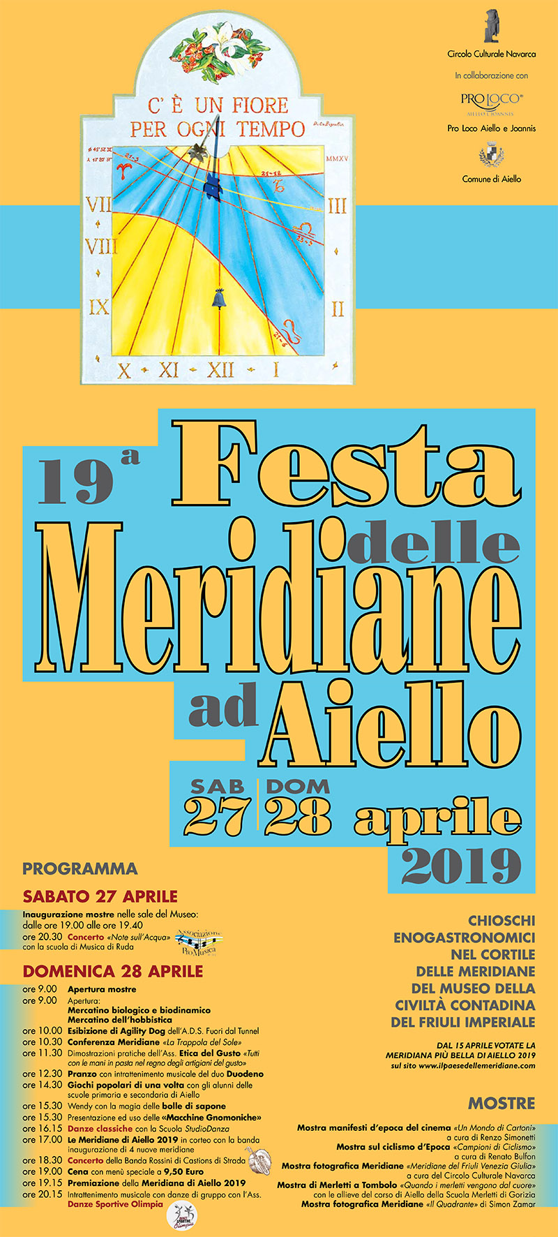 Programma della diciannovesima Festa delle Meridiane ad Aiello del Friuli - 27-28 aprile 2019