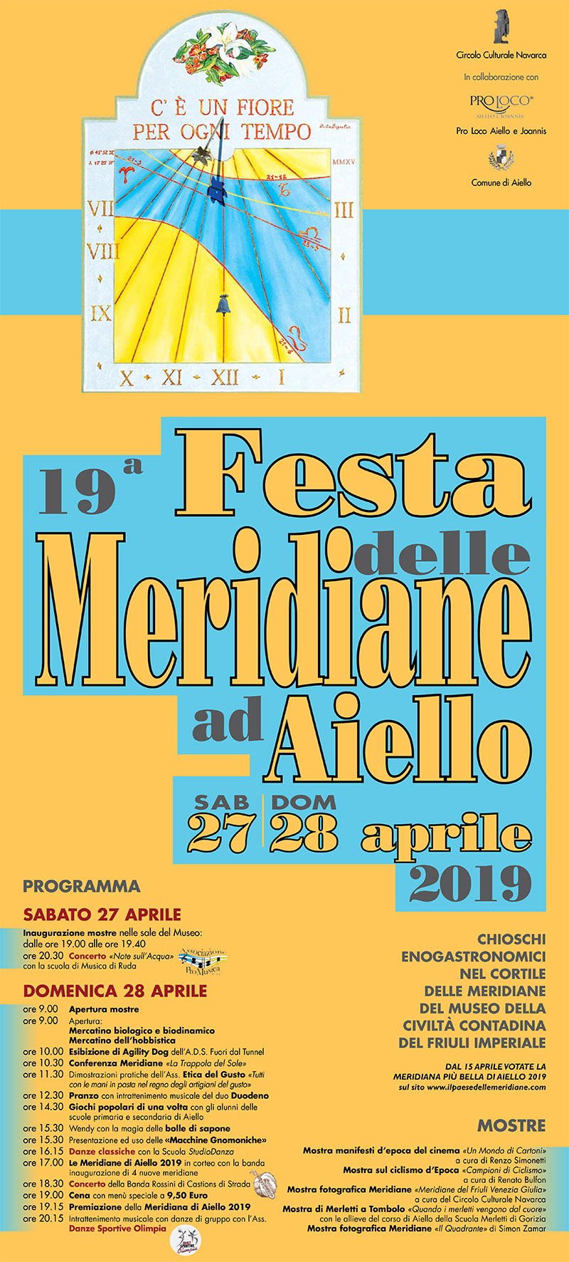 Programma della diciannovesima Festa delle Meridiane ad Aiello del Friuli - 27-28 aprile 2019