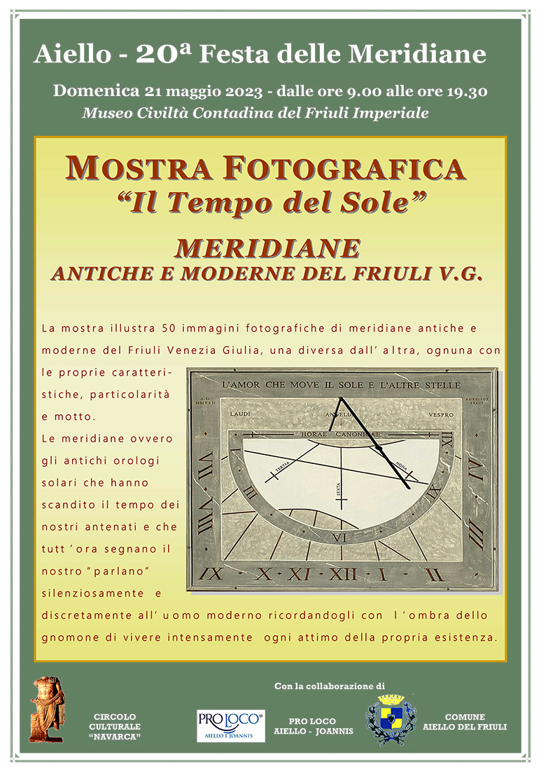 Iniziativa del 21 maggio 2023: mostra fotografica "Il Tempo del Sole" nel contesto della Festa delle Meridiane 2023 ad Aiello del Friuli
