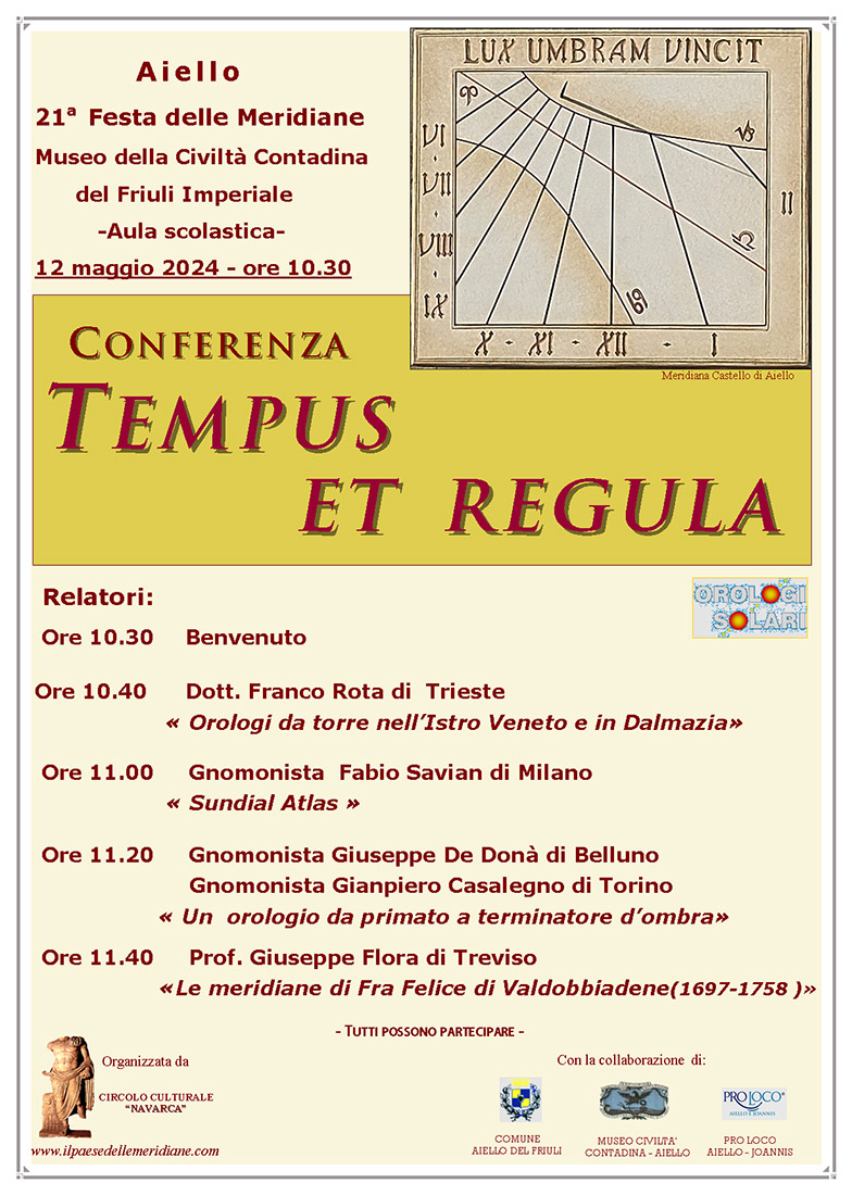 Conferenza "Tempus et regula" nel contesto della Festa delle Meridiane 2024 ad Aiello del Friuli