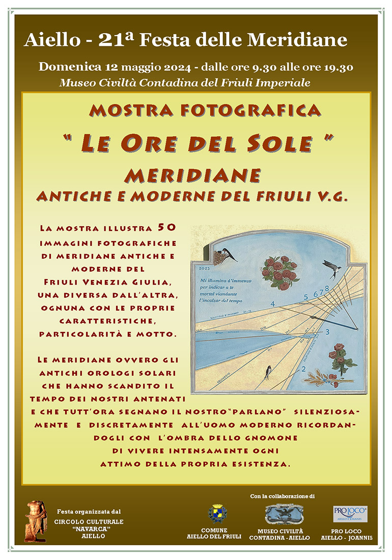 Iniziativa del 12  maggio 2024: mostra fotografica "Le ore del Sole" nel contesto della Festa delle Meridiane 2024 ad Aiello del Friuli