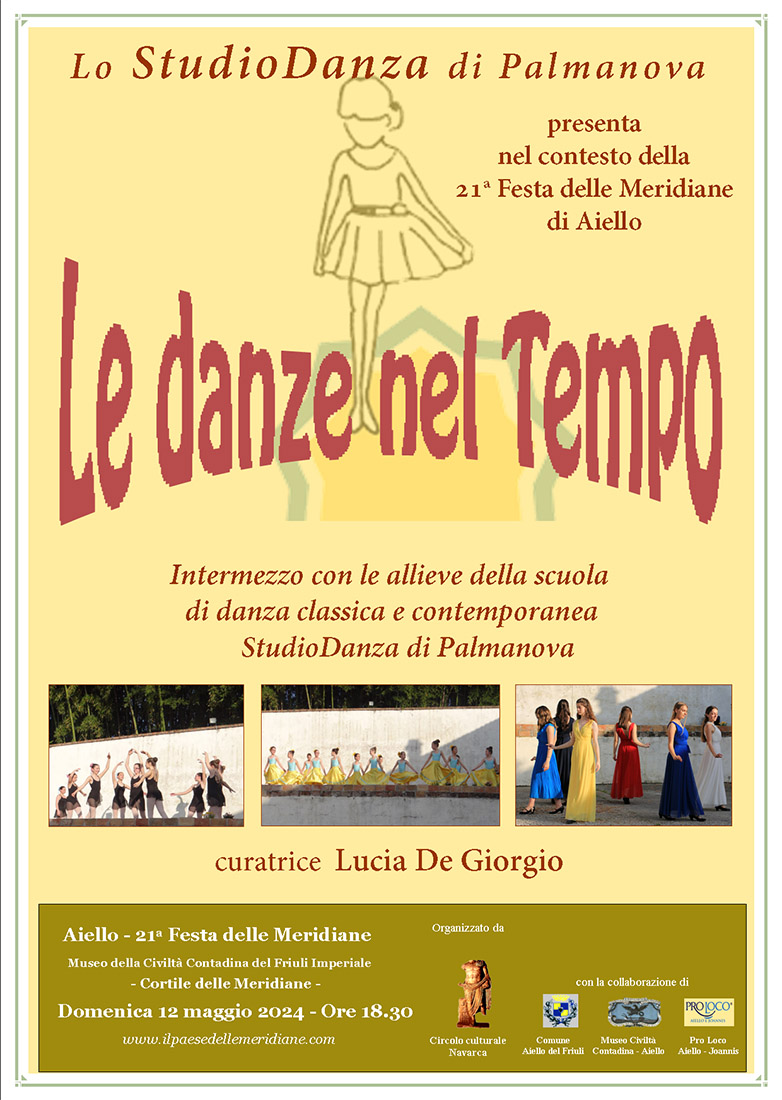 Iniziativa del 12 maggio 2024: le danze nel tempo con lo StudioDanza di Palmanova suonare nel contesto della Festa delle Meridiane 2024 ad Aiello del Friuli