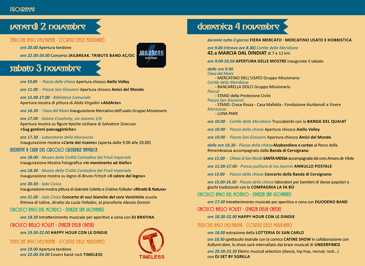 Programma dettagliato della 203 Fiera di San Carlo ad Aiello del Friuli