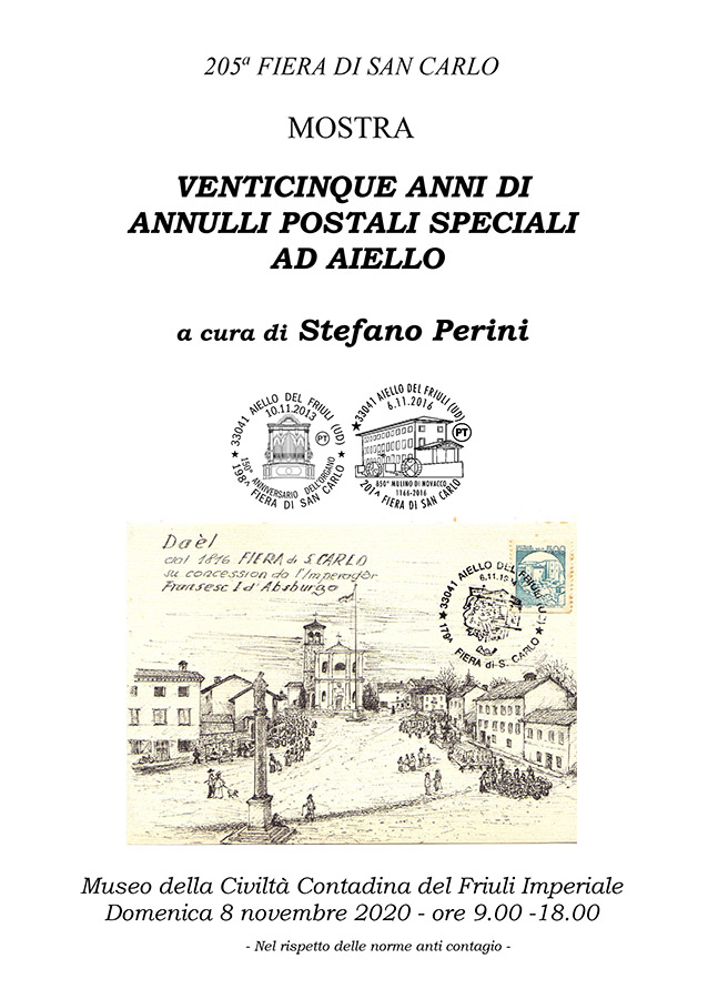 Iniziativa dell'8 novembre 2020: "25 anni di annulli postali speciali ad Aiello" nel contesto della 205a Fiera di San Carlo ad Aiello