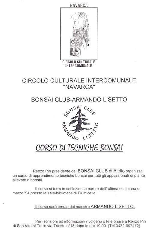 Iniziativa del 4 aprile 1994: Corso di tecniche bonsai con Renzo Pin