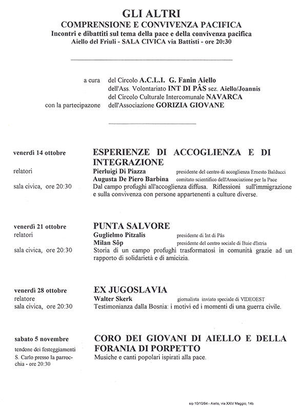 Iniziativa di ottobre - novembre 1994: Incontri sul tema della pace e della convivenza pacifica