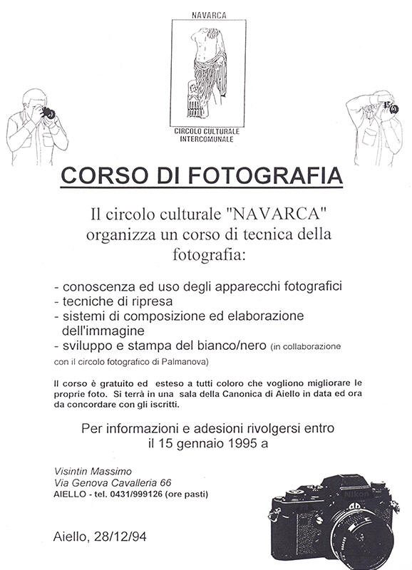 Iniziativa del 15 gennaio 1995: Corso di fotografia con Massimo Visintin