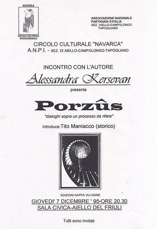 Iniziativa del 7 dicembre 1995: Presentazione del libro "Porzus" con Alessandra Kersevan