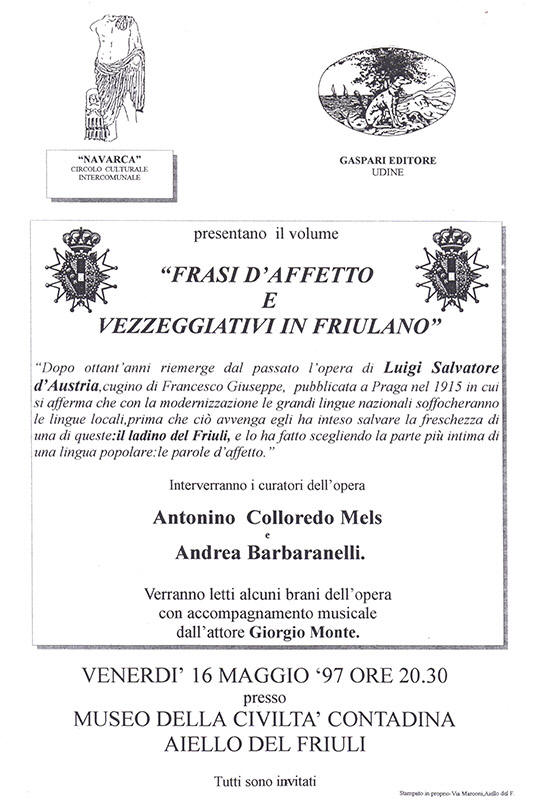 Iniziativa del 16 maggio 1997: Presentazione del libro "Frasi d'affetto e vezzeggiativi in friulano"