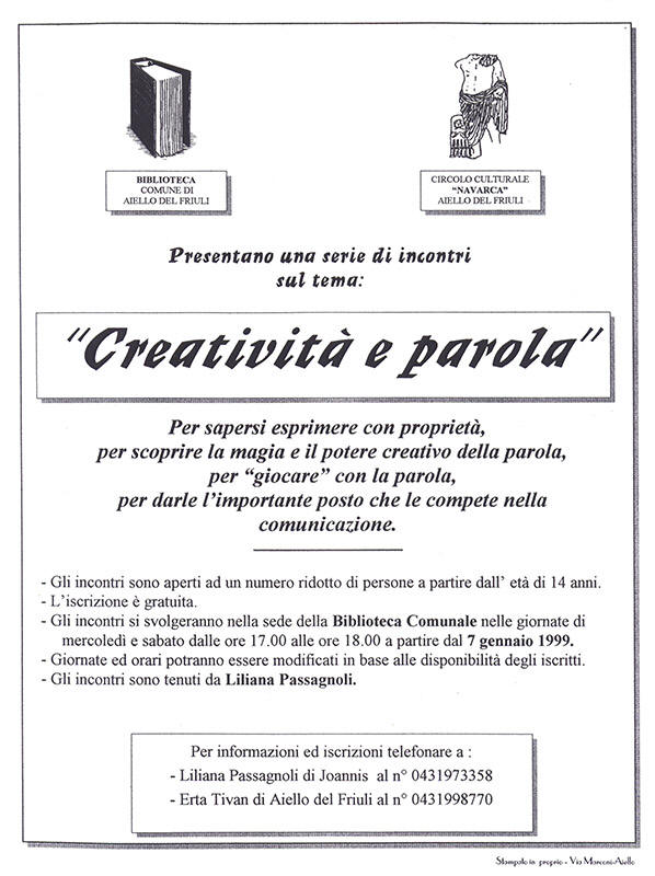 Iniziativa del 7 gennaio 1999: Serie di incontri sul tema "Creativit e parola"