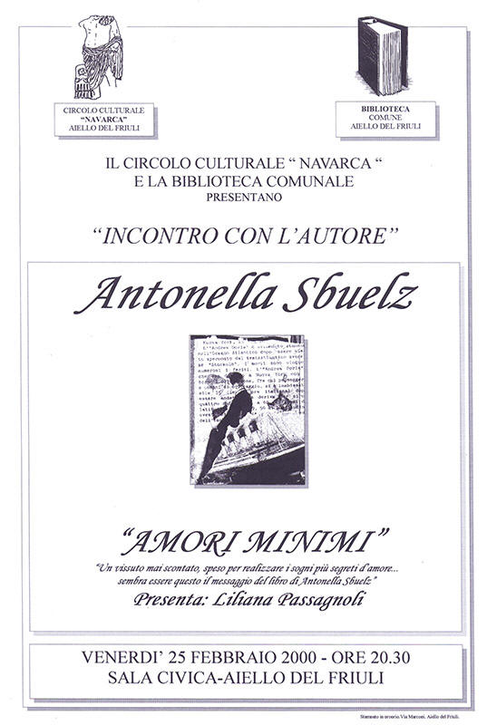Iniziativa del 25 febbraio 2000: Presentazione del libro "Amori minimi" con Antonella Sbuelz