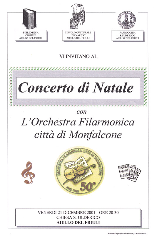 Iniziativa del 21 dicembre 2001: Concerto di Natale con l'orchestra Filarmonica della citt di Monfalcone