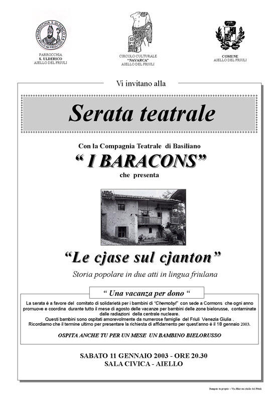 Iniziativa del 11 gennaio 2003: Serata teatrale con la compagnia i Baracons