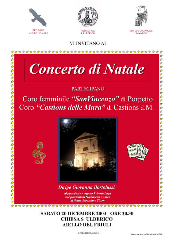 Iniziativa del 20 dicembre 2003: Concerto di Natale con i cori di Porpetto e di Castions delle mura
