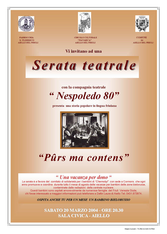 Iniziativa del 20 marzo 2004: Serata teatrale con la compagnia teatrale "Nespoledo 80"