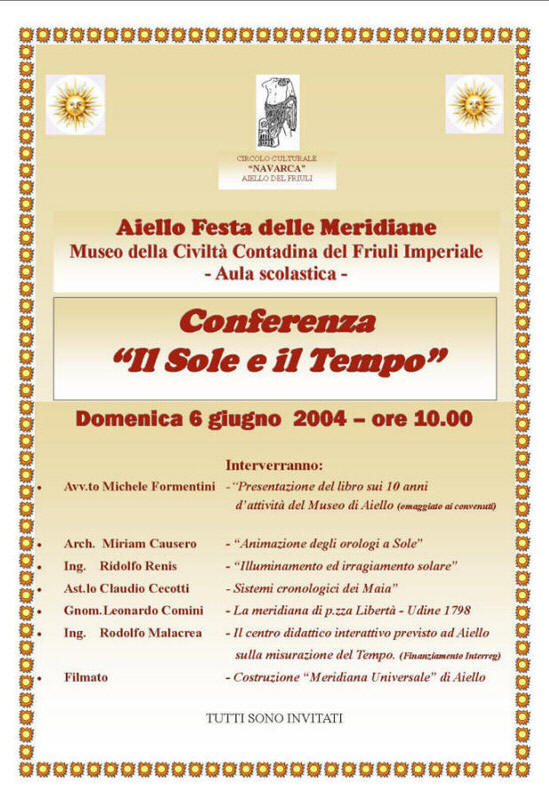 Iniziativa del 6 giugno 2004: Conferenza: Il Sole e il tempo