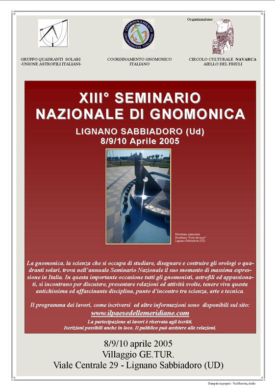 Iniziativa del 8-9-10 aprile 2005: 13 Seminario di Gnomonica italiano