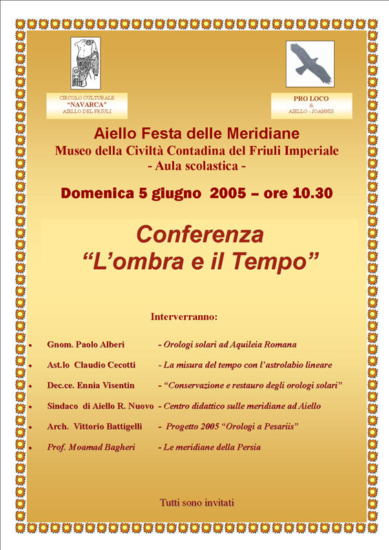 Iniziativa del 5 giugno 2005: Conferenza dal titolo: L'ombra e il tempo