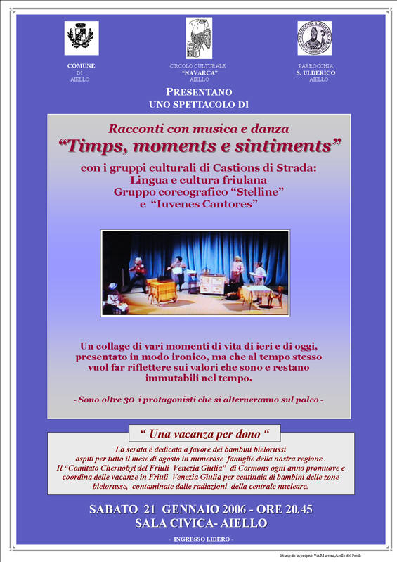 Iniziativa del 21 gennaio 2006: racconti con musica e danza: Timps, moments e sintiments 