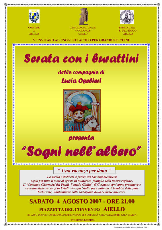 Iniziativa del 4 agosto 2007: Spettacolo di burattini con la compagnia di Lucia Oselieri