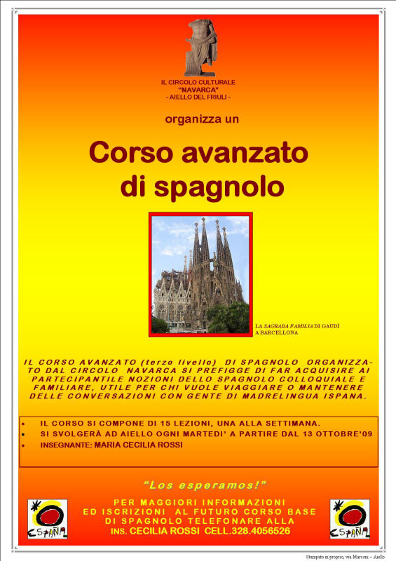 Iniziativa di ottobre 2009: Corso avanzato di spagnolo con l'insegnante Maria Cecilia Rossi