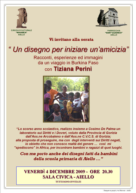 Iniziativa del 4 dicembre 2009: Racconti ed esperiernze dal viaggio in Burkina Faso di Tiziana Perini