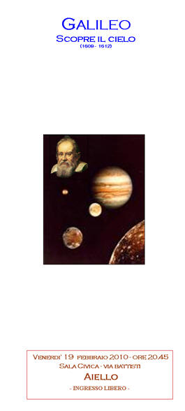 Invito alla serata astronomica dal titolo "Galileo scopre il cielo"