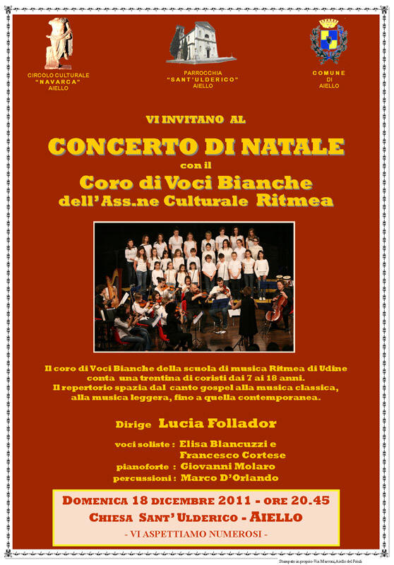 Iniziativa del 18 dicembre 2011: concerto di Natale con il coro di voci bianche dell'Ass.ne Culturale Ritmea