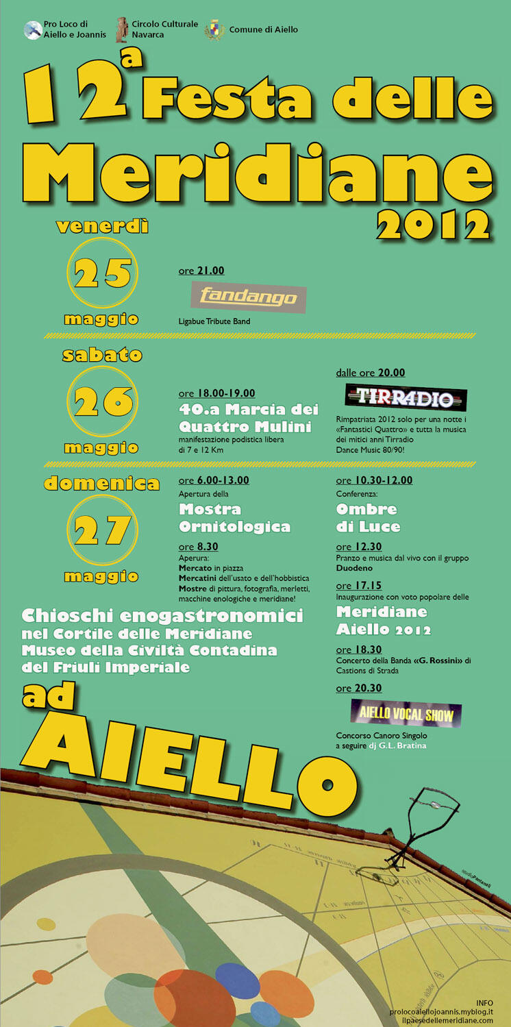 Programma della dodicesima Festa delle Meridiane ad Aiello del Friuli - 27 maggio 2012