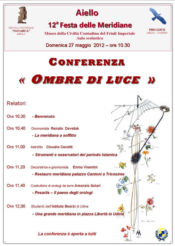 Iniziativa del 27 maggio: Conferenza sulle meridiane dal titolo "Ombre di luce" nel contesto della Festa delle Meridiane