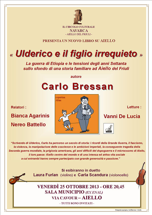 Iniziative del 25 ottobre 2013: Presentazione del libro "Ulderico e il figlio irrequieto" di Carlo Bressan