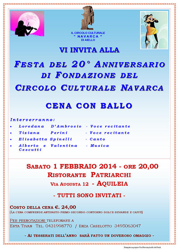 Iniziativa del 1 febbraio 2014: Festa del 20° anniversario di Fondazione del Circolo Culturale Navarca