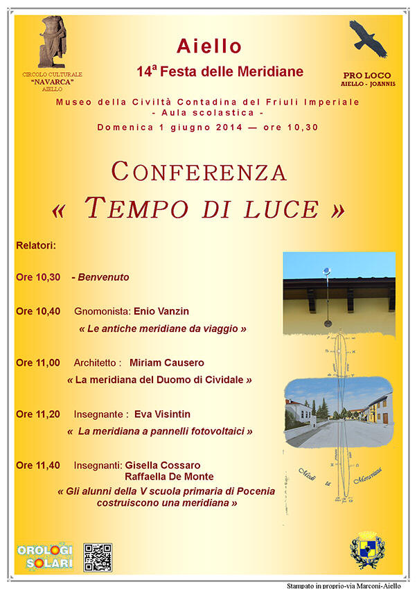 Conferenza dal titolo "Tempo di Luce" nel contesto della Festa delle Meridiane 2014 ad Aiello del Friuli