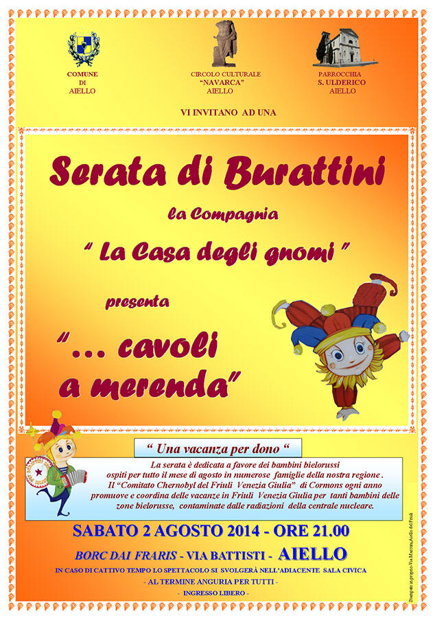 Iniziativa del 2 agosto: spettacolo di burattini "...cavoli a merenda" con la compagnia "La Casa degli gnomi"