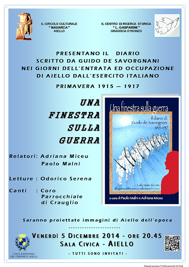 Iniziativa del 5 dicembre 2014: Presentazione del libro "Una finestra sulla guerra" di Paolo Maini e Adriana Miceu