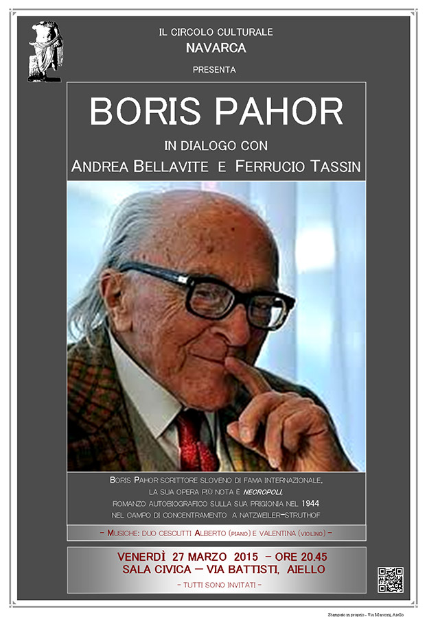 Iniziativa del 27 marzo 2015: Serata incontro con Boris Pahor, Andrea Bellavite e Ferrucio Tassin