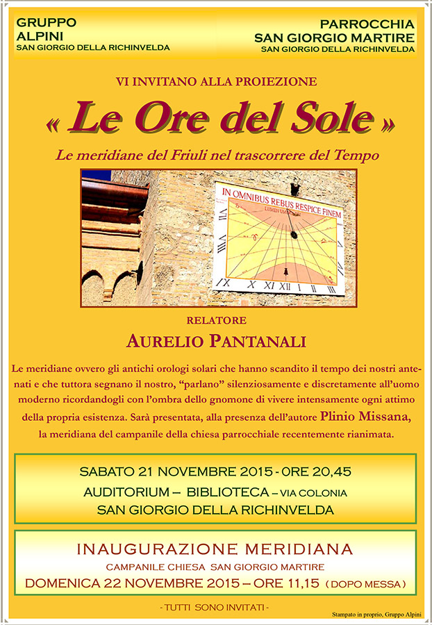 Iniziativa del 22 novembre 2015: conferenza "Le Ore del Sole" e inaugurazione meridiana sulla chiesa di San Giorhio Martire