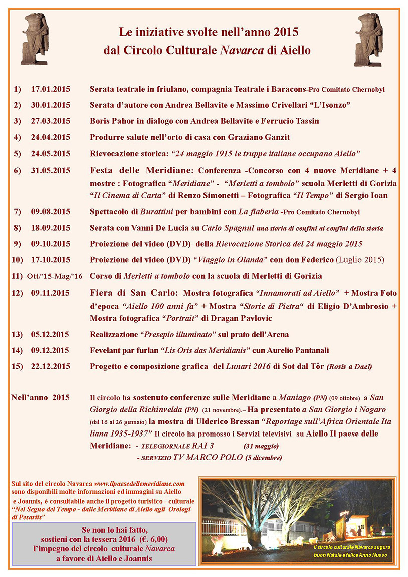 Riepilogo attività del Circolo Navarca nell'anno 2015